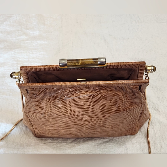 Gucci Lizard Exotic Leather Evening Bag Chain Purse Shoulder Crossbody Carmel - Picture 5 of 12